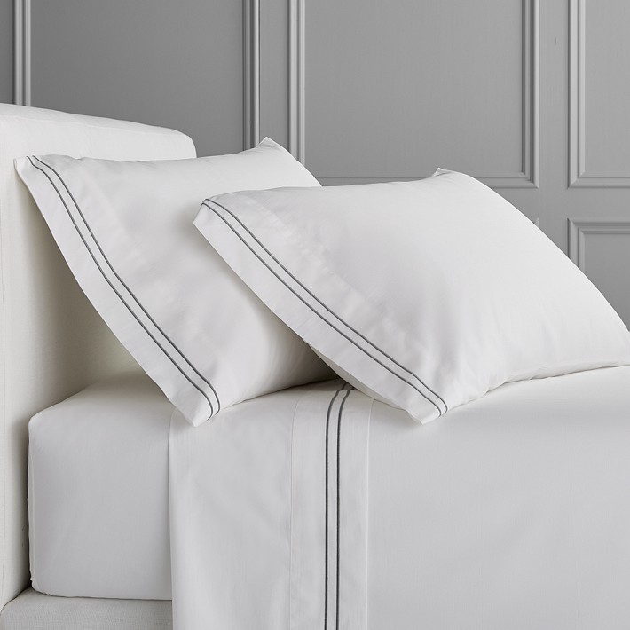 Chambers® Italian Hotel Embroidered Pillowcase, Set of 2, Standard, Gray