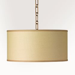 Custom Fabric Drum Shade and Base, Medium, Raffia, Natural, Antique Brass