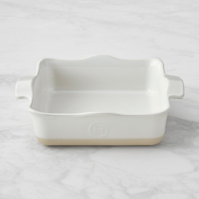 Emile Henry French Ceramic Ruffle Square Baker, Nougat