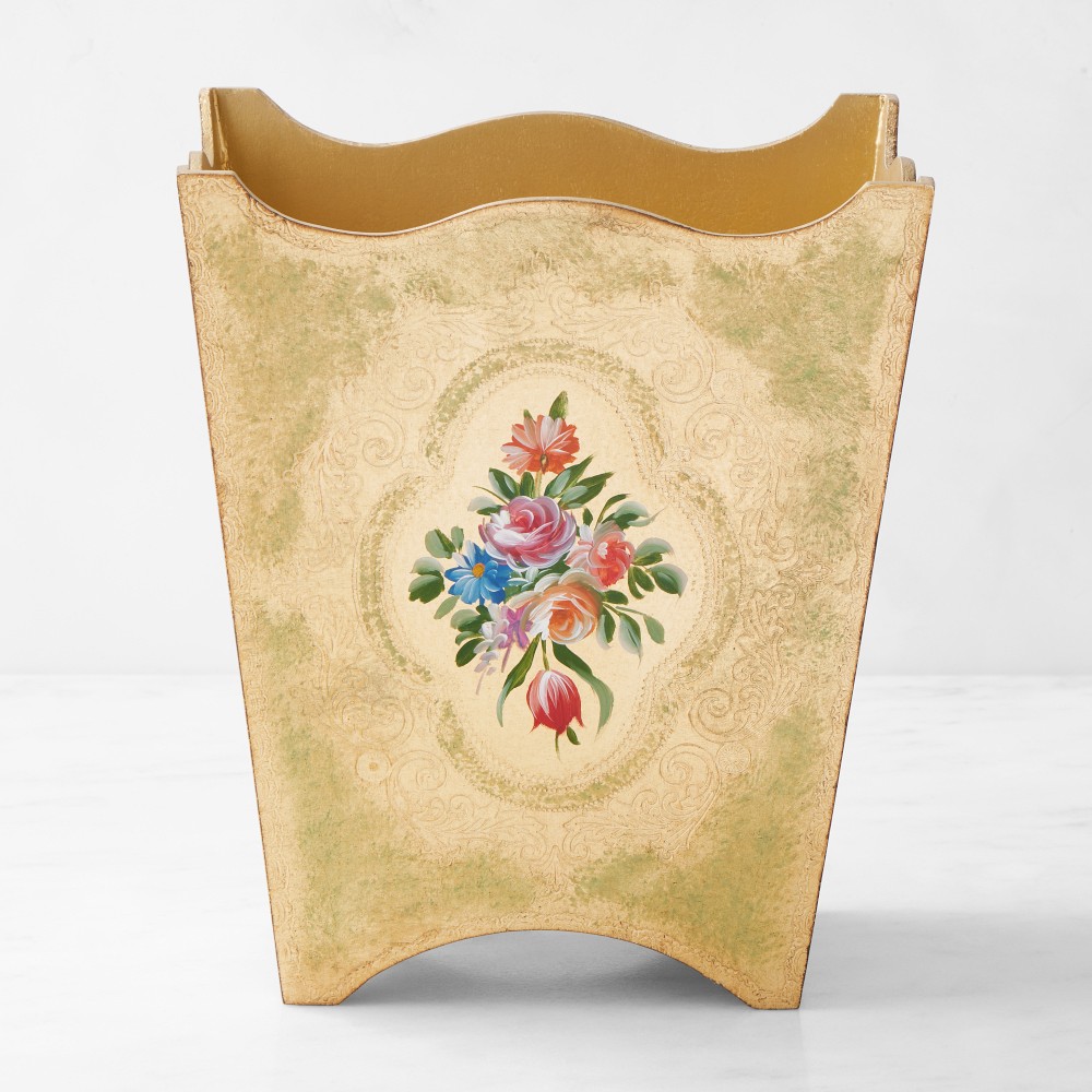 Florentine Wood Wastebasket, Light Green