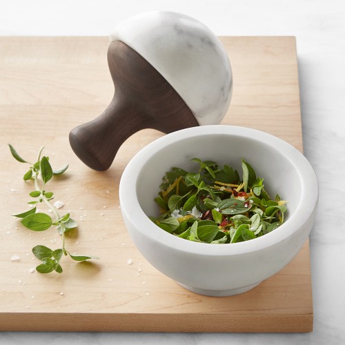 Williams Sonoma White Marble and Walnut Mortar & Pestle, Small