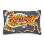 Dharma Tiger Embroidered Lumbar Pillow Cover, 14" X 22", Grey