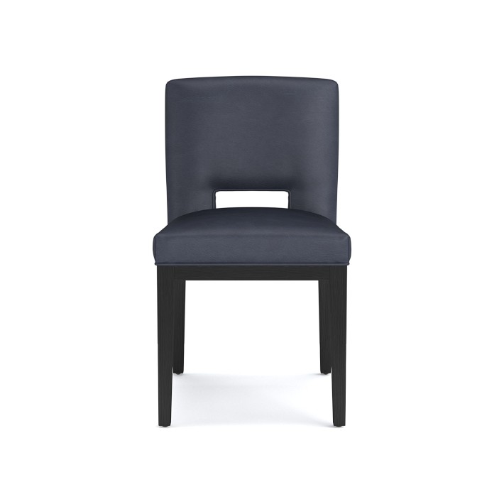 Saratoga Dining Side Chair, Como Leather, Blue, Ebony Leg