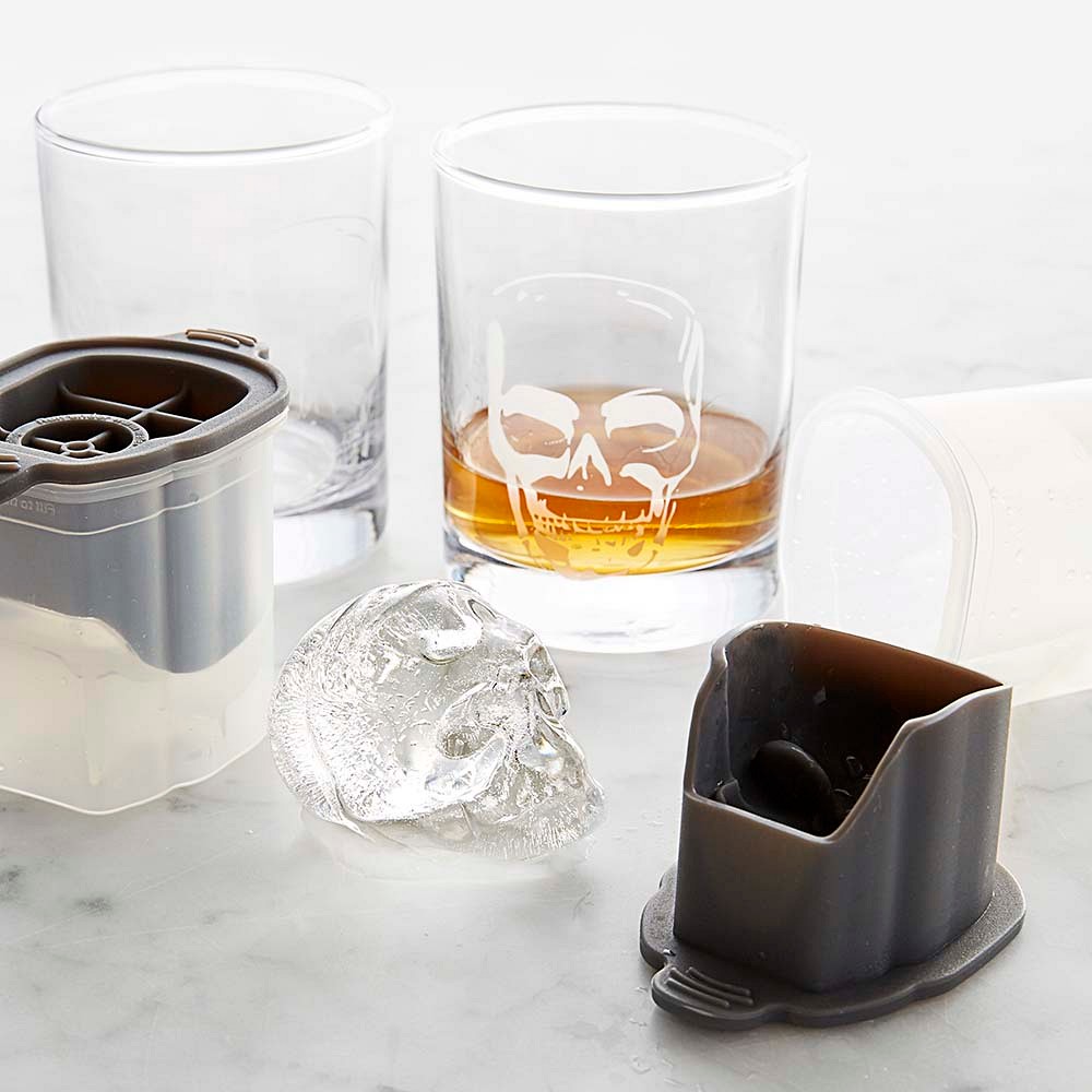 Skull Etched Glass & Ice Mould Set