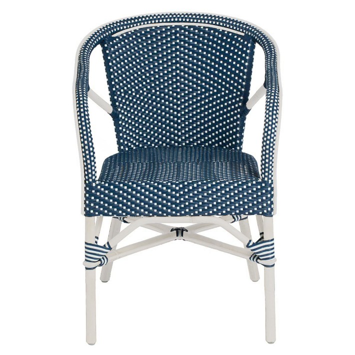 French Bistro Dining Armchair, Aluminum, White, Navy/White