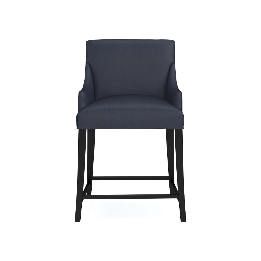 OPEN BOX: Belvedere Dining Counter Stool, Como Leather, Blue, Ebony Leg