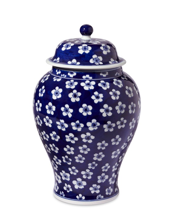 Blue &amp; White Ginger Jar Lidded Urn, 12"