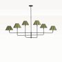Polly Metal Chandelier, Blackended Brass, Green Scalloped Shades