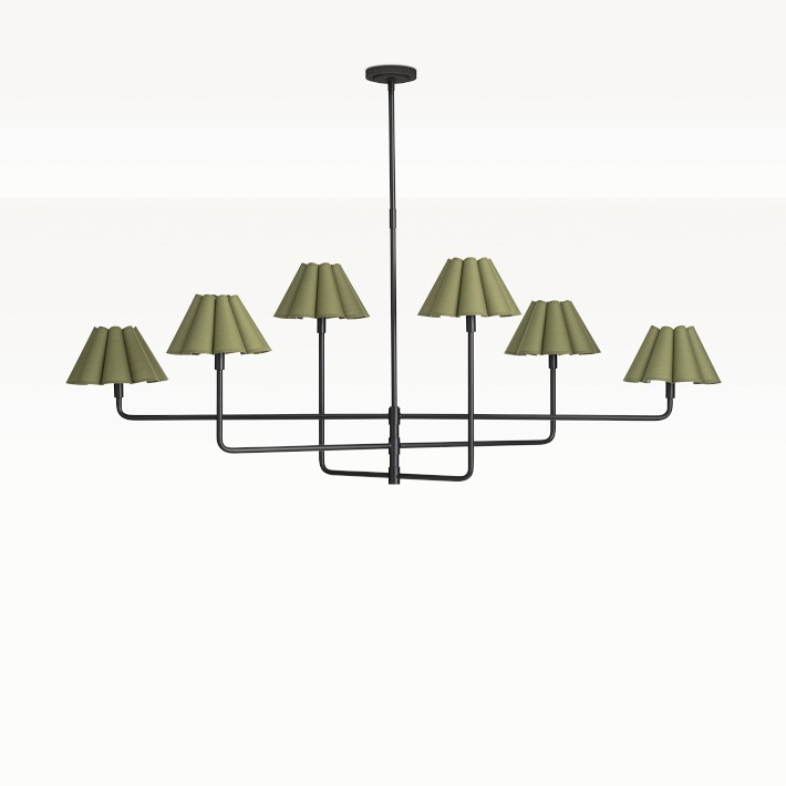 Polly Metal Chandelier, Blackended Brass, Green Scalloped Shades