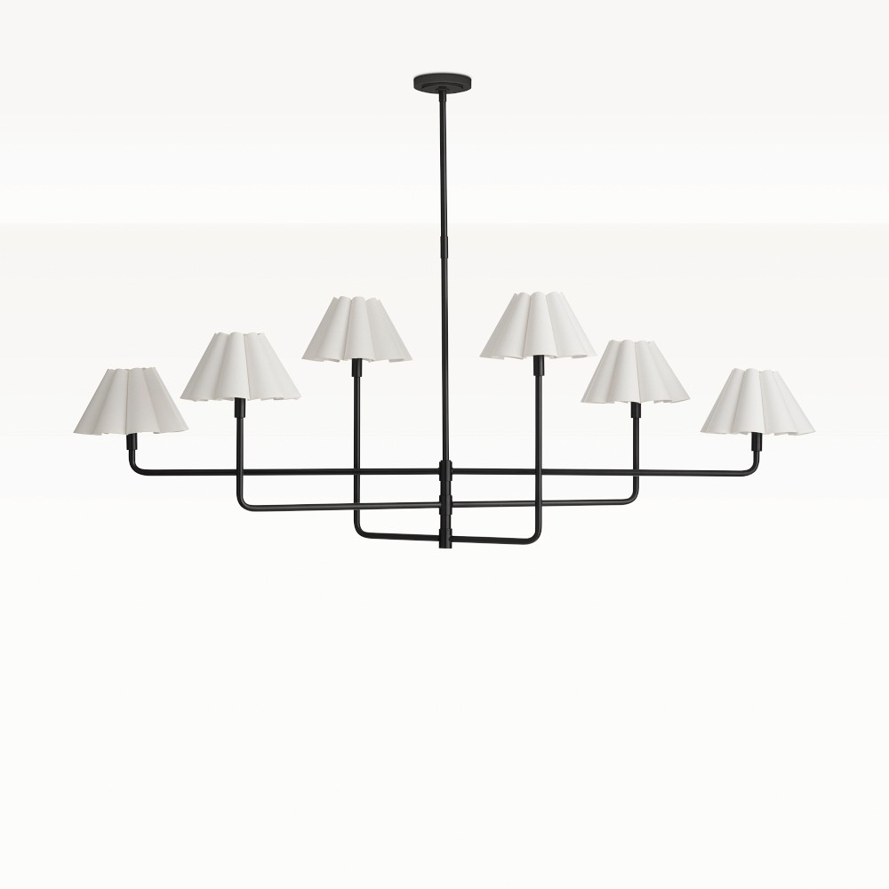 Polly Metal Chandelier, Blackended Brass, White Scalloped Shades