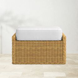 AERIN East Hampton Ottoman Cushion, Sunbrella Performance Canvas, White