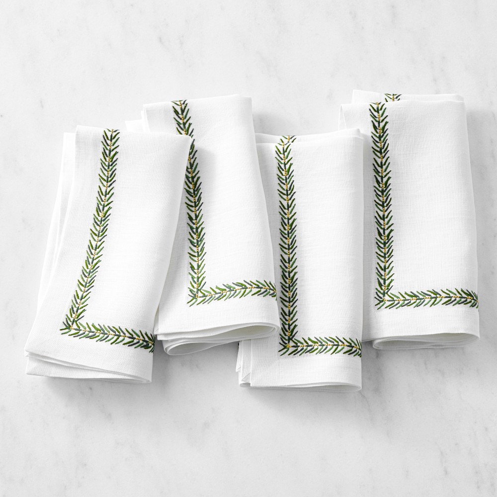 Leaf Garland Embroidered Napkins, Set of 4