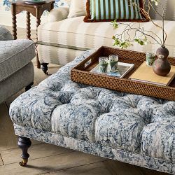 Sanderson x Giles Deacon Fairfax Bench Ottoman, Turned Leg with Tufted Top (26&quot;-61&quot;)
