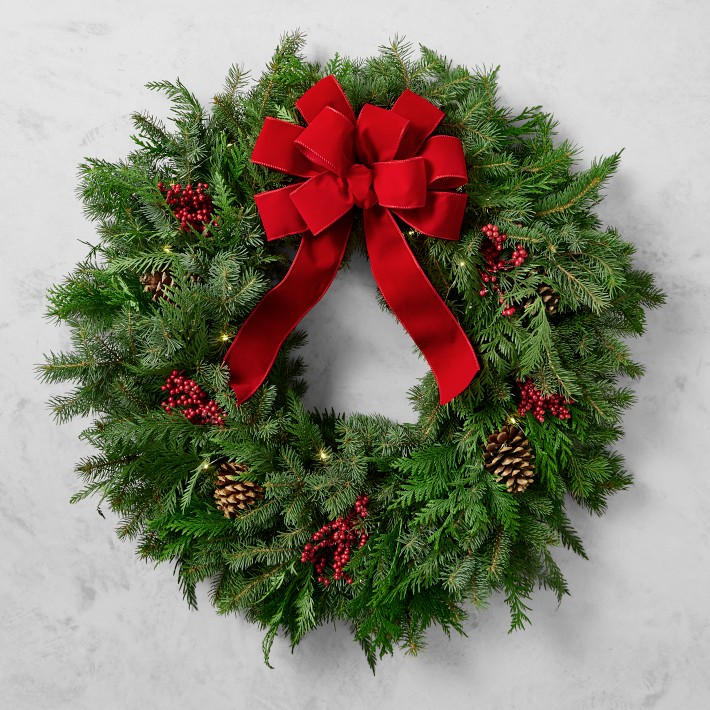 Holiday Berry &amp; Pine Pre-Lit Live Wreath &amp; Garland