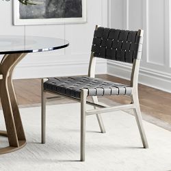 OPEN BOX: Stratton Dining Side Chair, Rustic Brown Leather, Black
