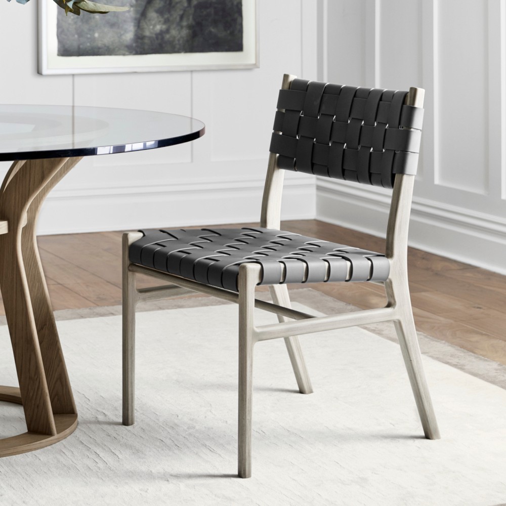 OPEN BOX: Stratton Dining Side Chair, Rustic Brown Leather, Black