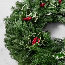Variegated Holly &amp; Holiday Greenery Live Wreath &amp; Garland