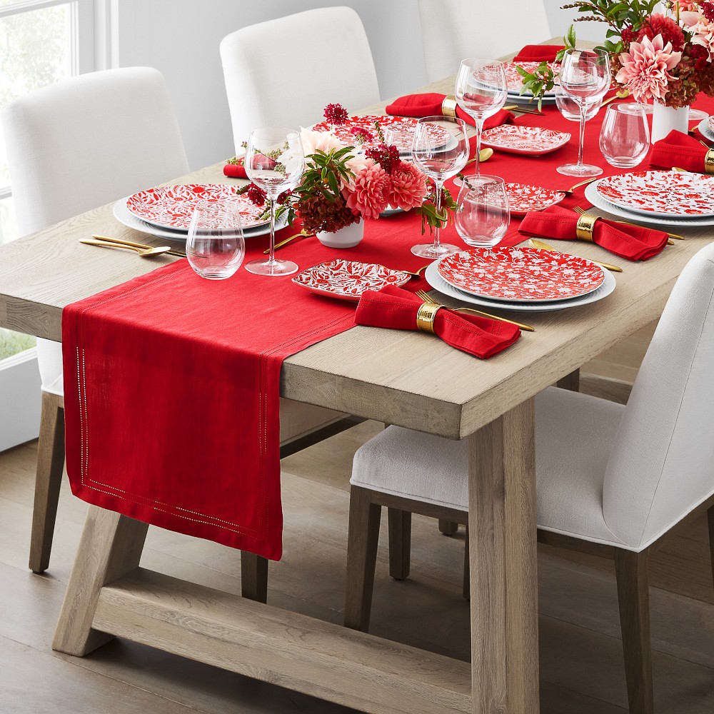 Linen Double Hemstitch Table Runner, Red