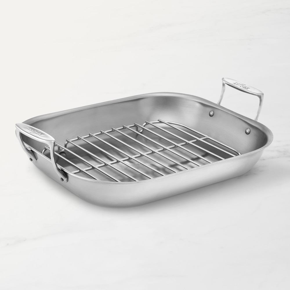 All-Clad D3® Stainless-Steel Flared Roasting Pan with Rack - Size: Large