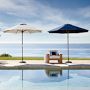 10' Round Outdoor Larnaca Teak Umbrella, Navy Canopy