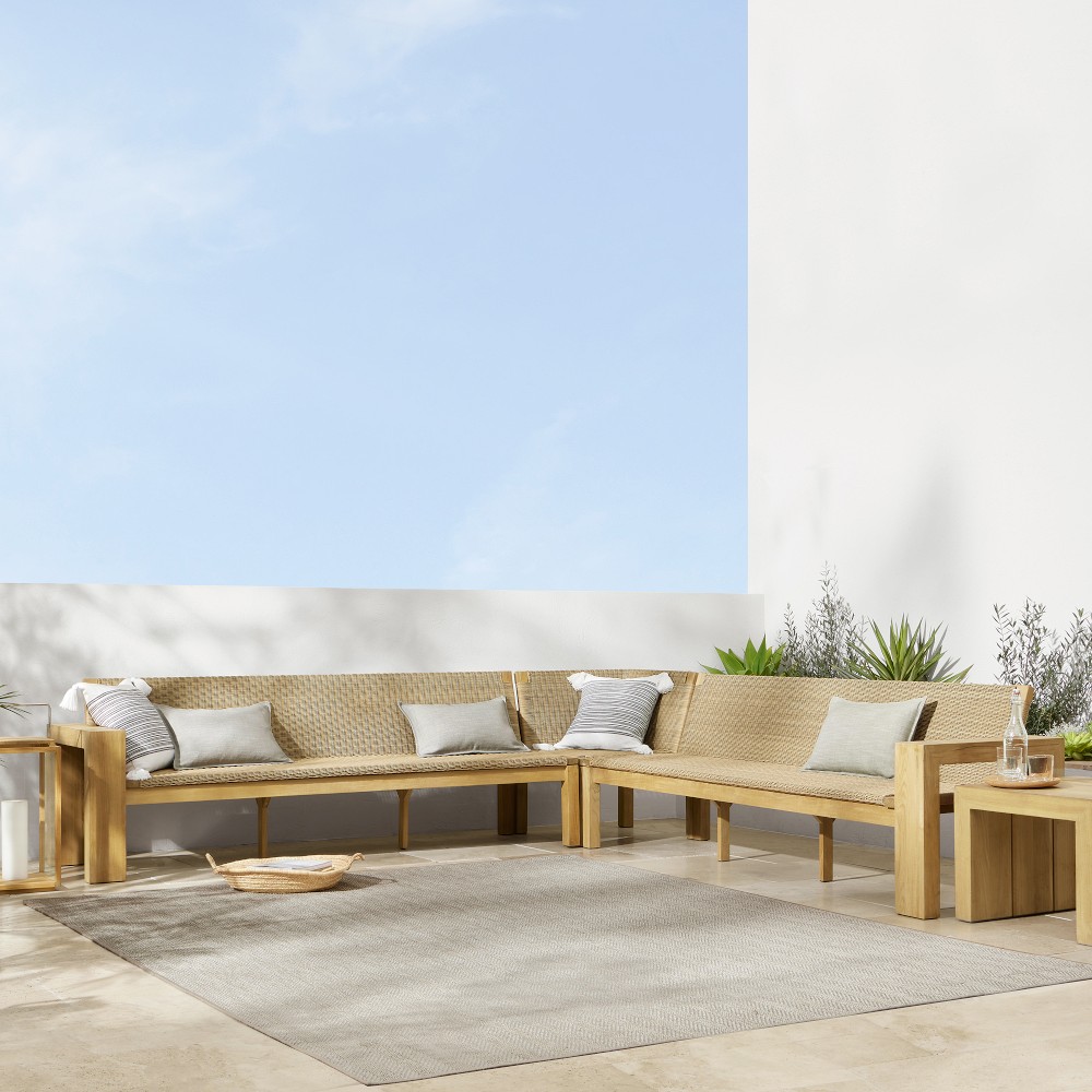 Larnaca Outdoor Natural Teak x All Weather Weave Customizable Sectional (84.5&quot;)