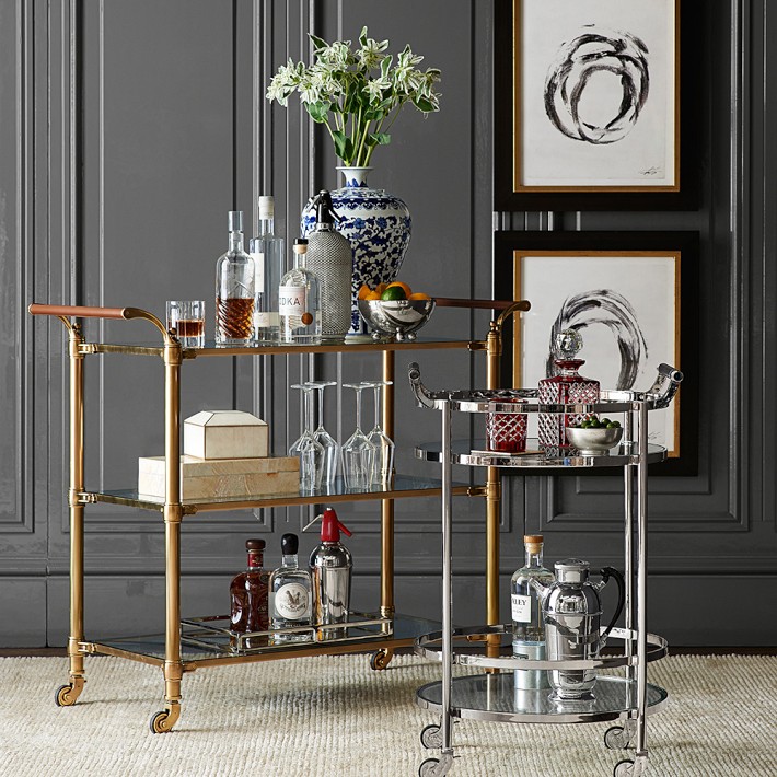 Truman Round Bar Cart, Polished Nickel (20&quot;)