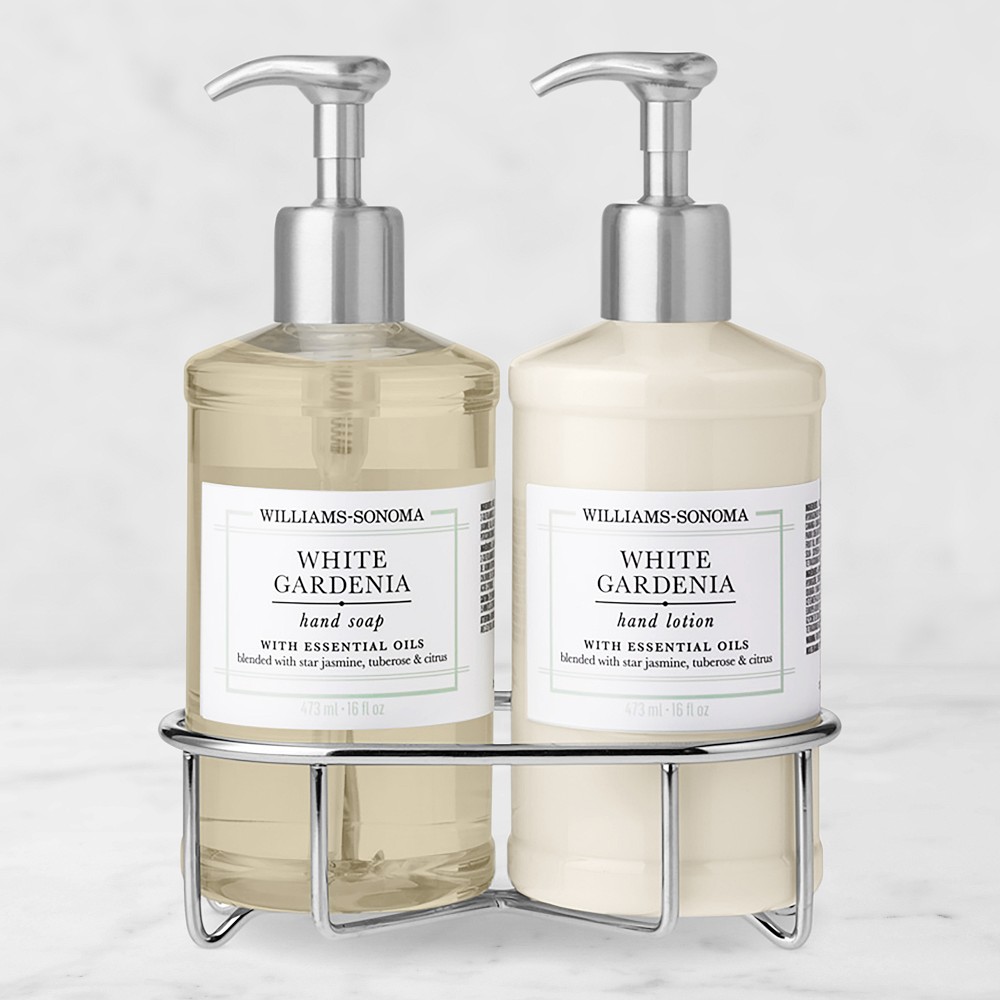 Williams Sonoma White Gardenia Hand Soap & Lotion 3-Piece Set - Deluxe, Stainless-Steel