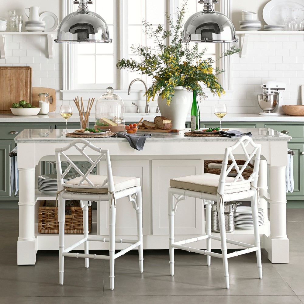 Barrelson Kitchen Island with Marble Top, Polished Nickel (84&quot;)