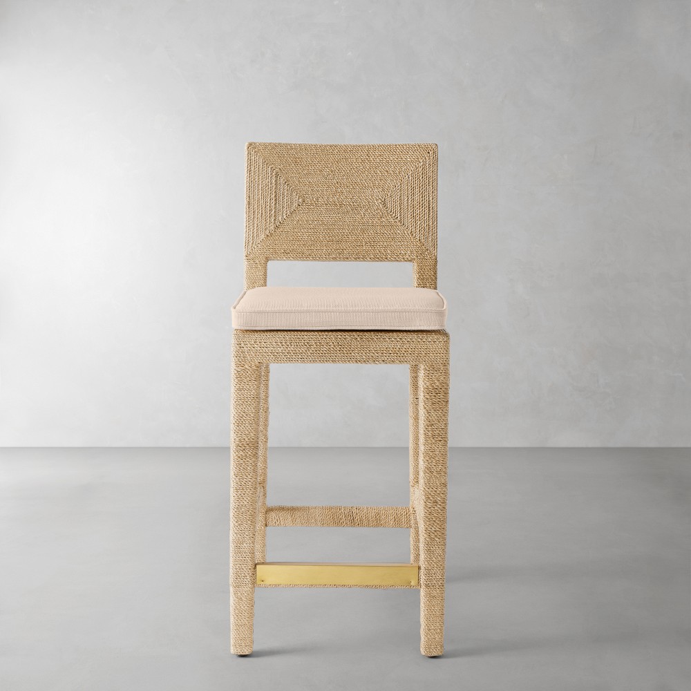Point Reyes Counter Stool Cushion, Sunbrella Performance Canvas, Flax