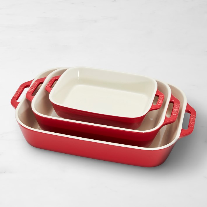 Staub Stoneware Rectangular Baking Dishes, Set of 3 (Cherry)
