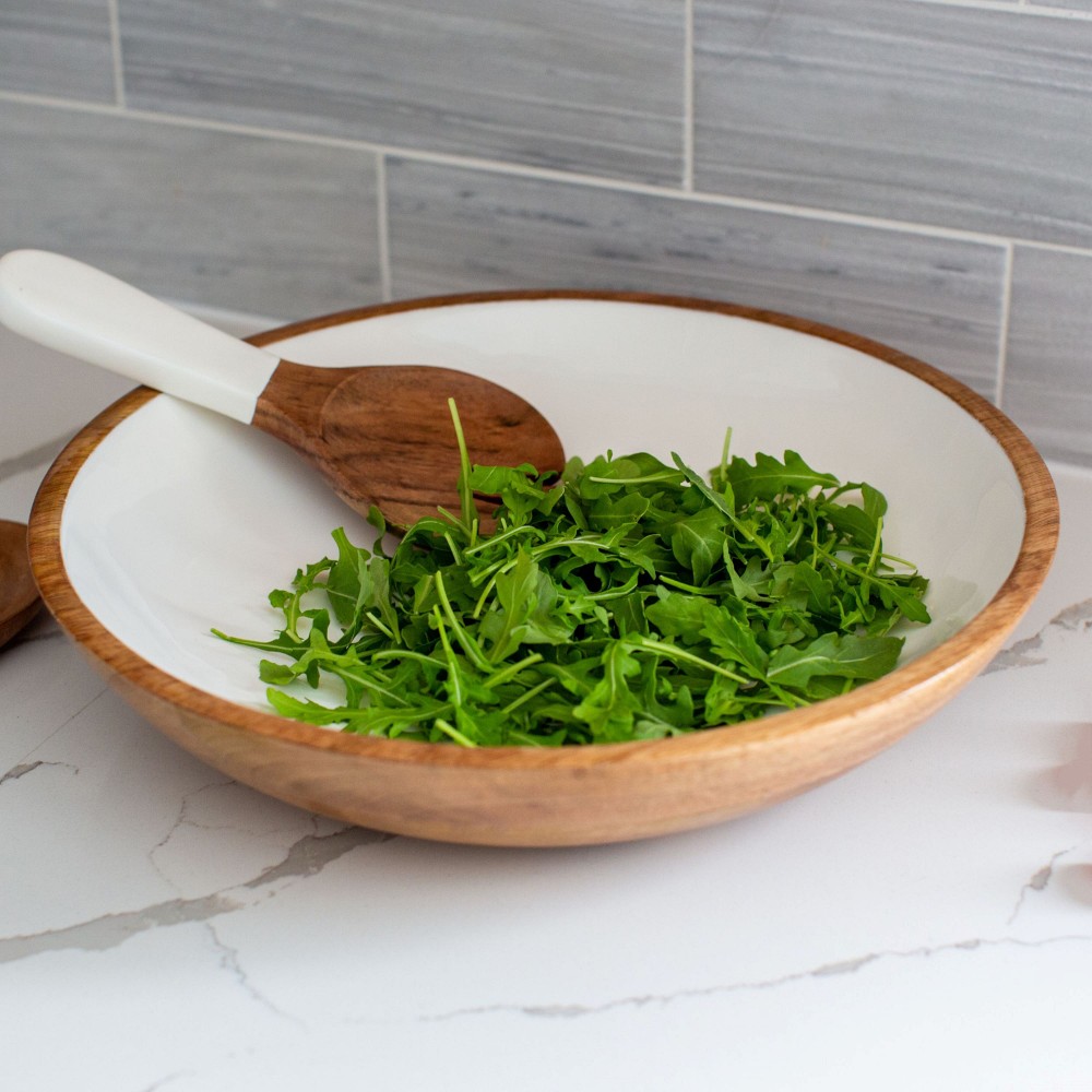 Jeanne Fitz Wood & White Salad Bowls