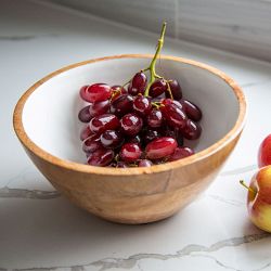 Jeanne Fitz Wood & White Salad Bowl, Medium