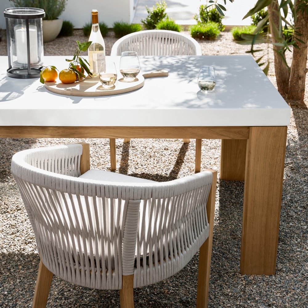 Larnaca Fiberstone Dining Table &amp; Teak Pasadena Dining Chairs (96&quot;-108&quot;)
