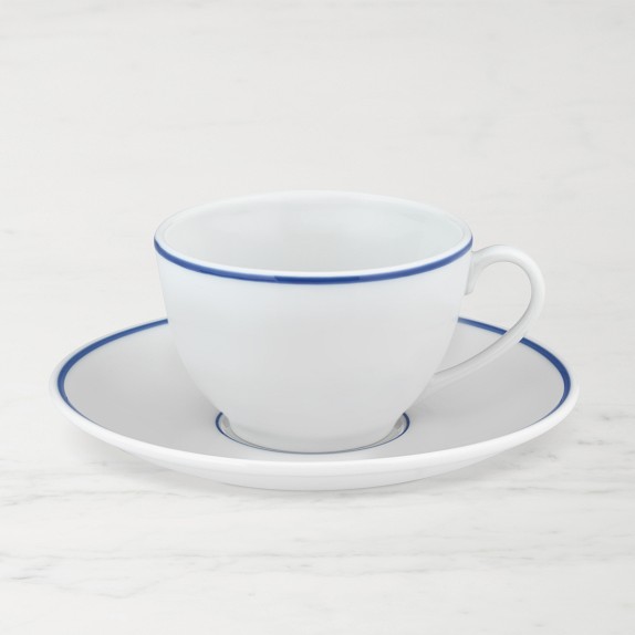 Apilco Tradition Blue-Banded Porcelain Cups & Saucers