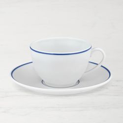 Apilco Tradition Porcelain Blue-Banded Cups & Saucers, Set of 4