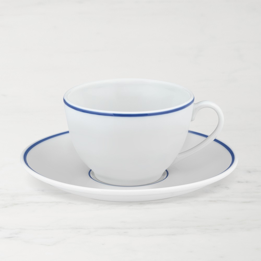 Apilco Tradition Porcelain Blue-Banded Cups & Saucers, Set of 4
