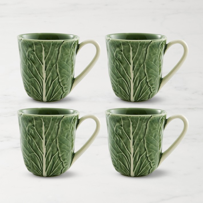Bordallo Pinheiro Cabbage Mugs, Set of 4, Green