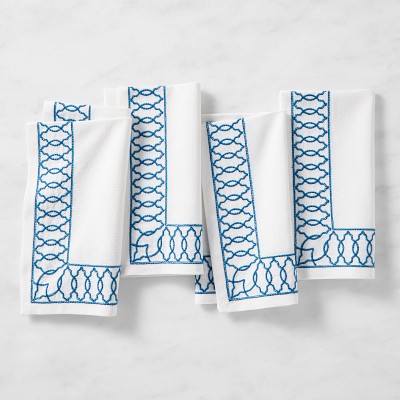 Embroidered Lattice Napkins, Set of 4, Blue