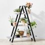 Vintage A-Frame Ladder Plant Stand with Galvanized Shelves