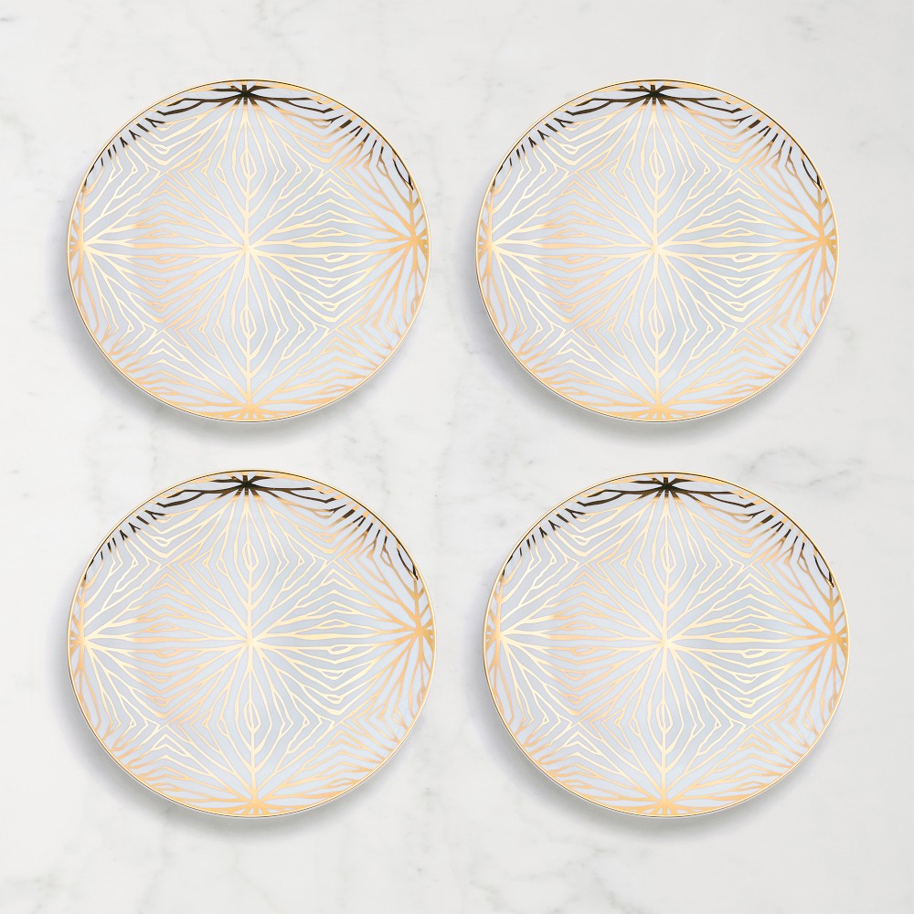 Talianna Lily Pad Salad Plates, White & Gold, Set of 4