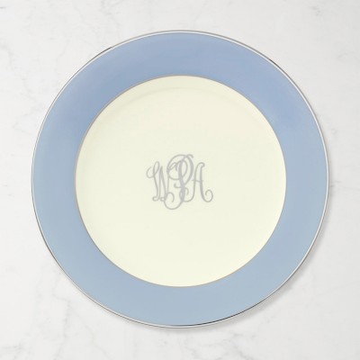 Pickard Color Sheen Dinner Plate, Blue Platinum, Monogrammed
