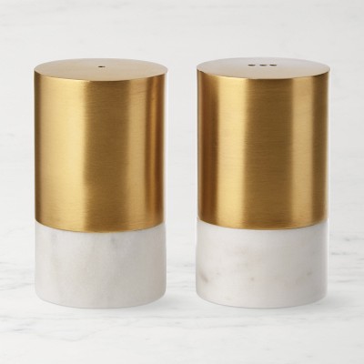 Marble &amp; Brass Salt &amp; Pepper Shakers