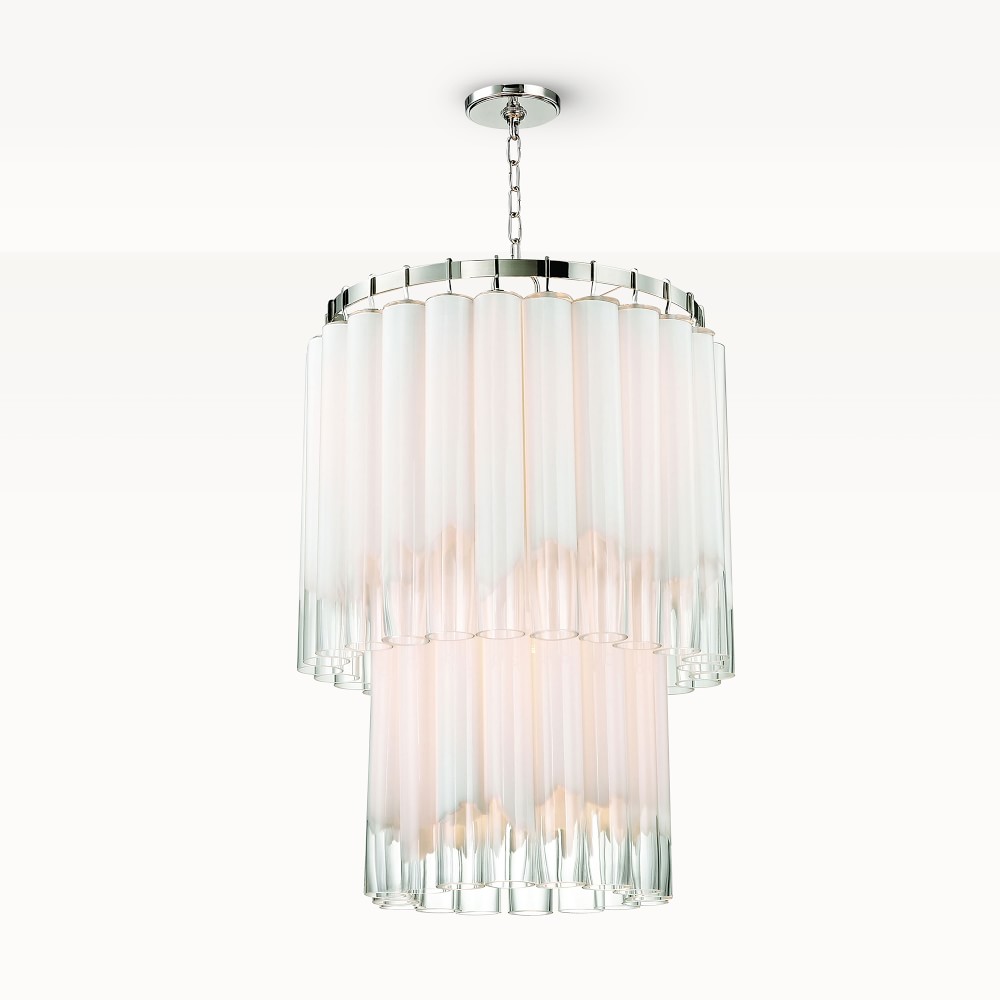Mora Glass Chandelier, 9 Light, Polished Nickel