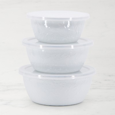 Golden Rabbit Enamel Nesting Bowls, Set of 3, White