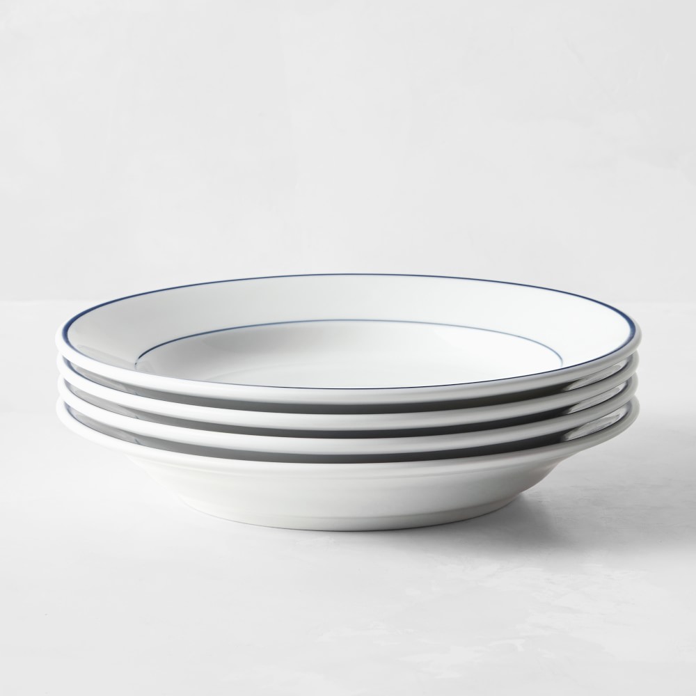 Apilco Tradition Porcelain Blue-Banded Soup Bowls, Set of 4