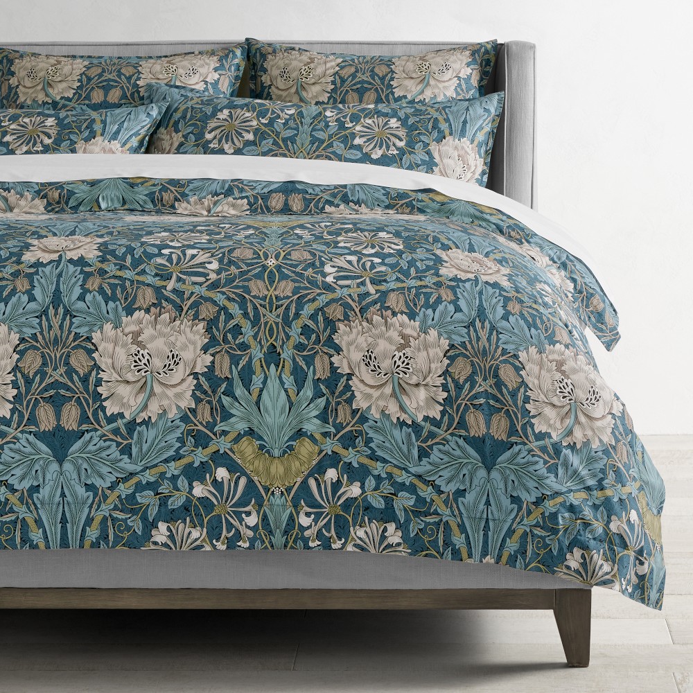 Williams Sonoma Home x Morris & Co. Honeysuckle Tulip Duvet & Shams, Full/Queen, Teal Blue