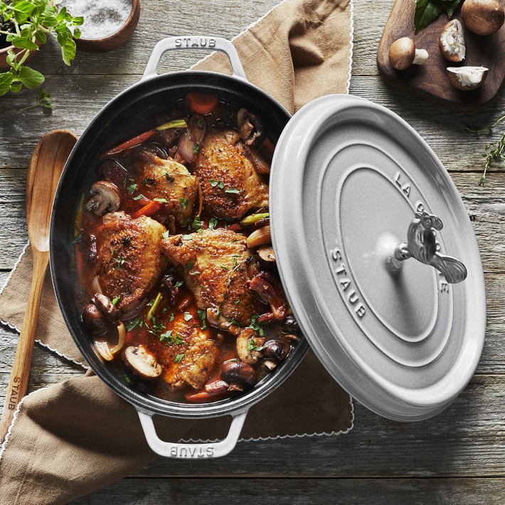 Staub Enameled Cast Iron Oval Dutch Oven, with Animal Knob