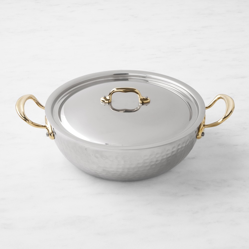 Mauviel M'Elite B Hammered Stainless-Steel Wok, 5-Qt.