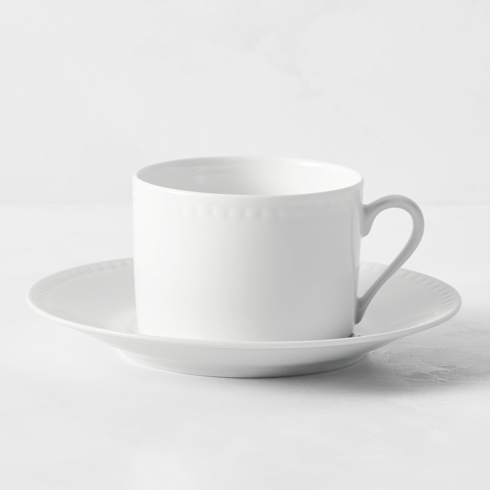 Apilco Beaded Hemstitch Porcelain Cups & Saucers, Set of 4