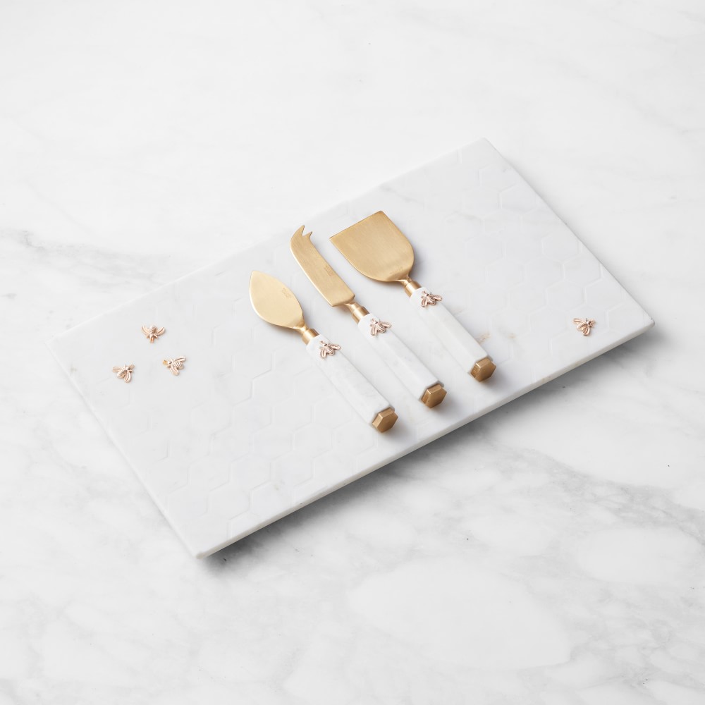 Marble Honeycomb Rectangular Cheese Board with Cheese Knives